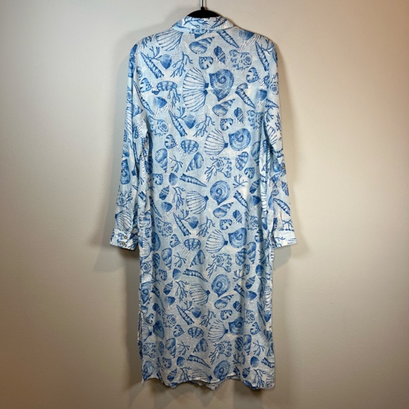 Martha Stewart Womens Linen Blend Shirt Dress Blue White Beach Shells Size Small - Picture 10 of 16